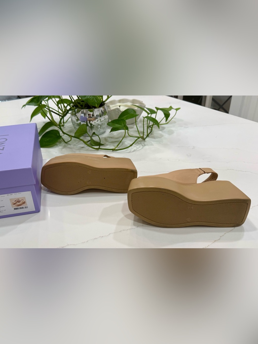 LONZA Ariadna Tan Platform Slingback Peep-Toe Wedges, size 6 - Picture 13 of 15